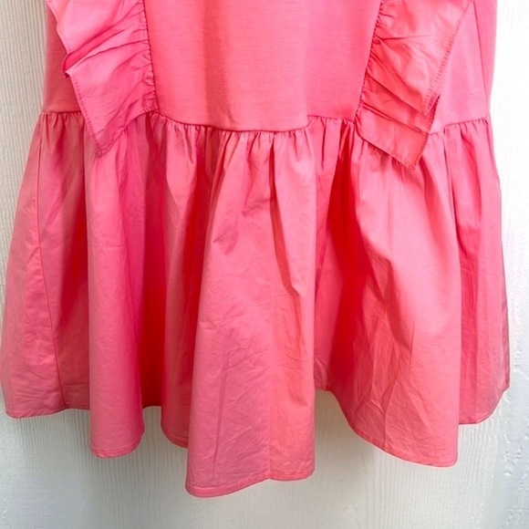 English Factory - Pink Puff Sleeve Ruffle Detail Short Sleeve  Mini Dress Medium - Picture 7 of 12